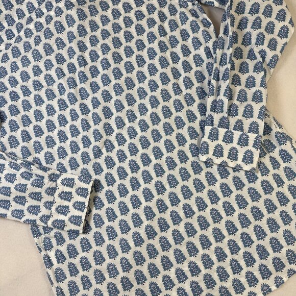 Garnet Hill Womens Shirt Button Down White Blue/Green Flowers Size 4 - Picture 10 of 11